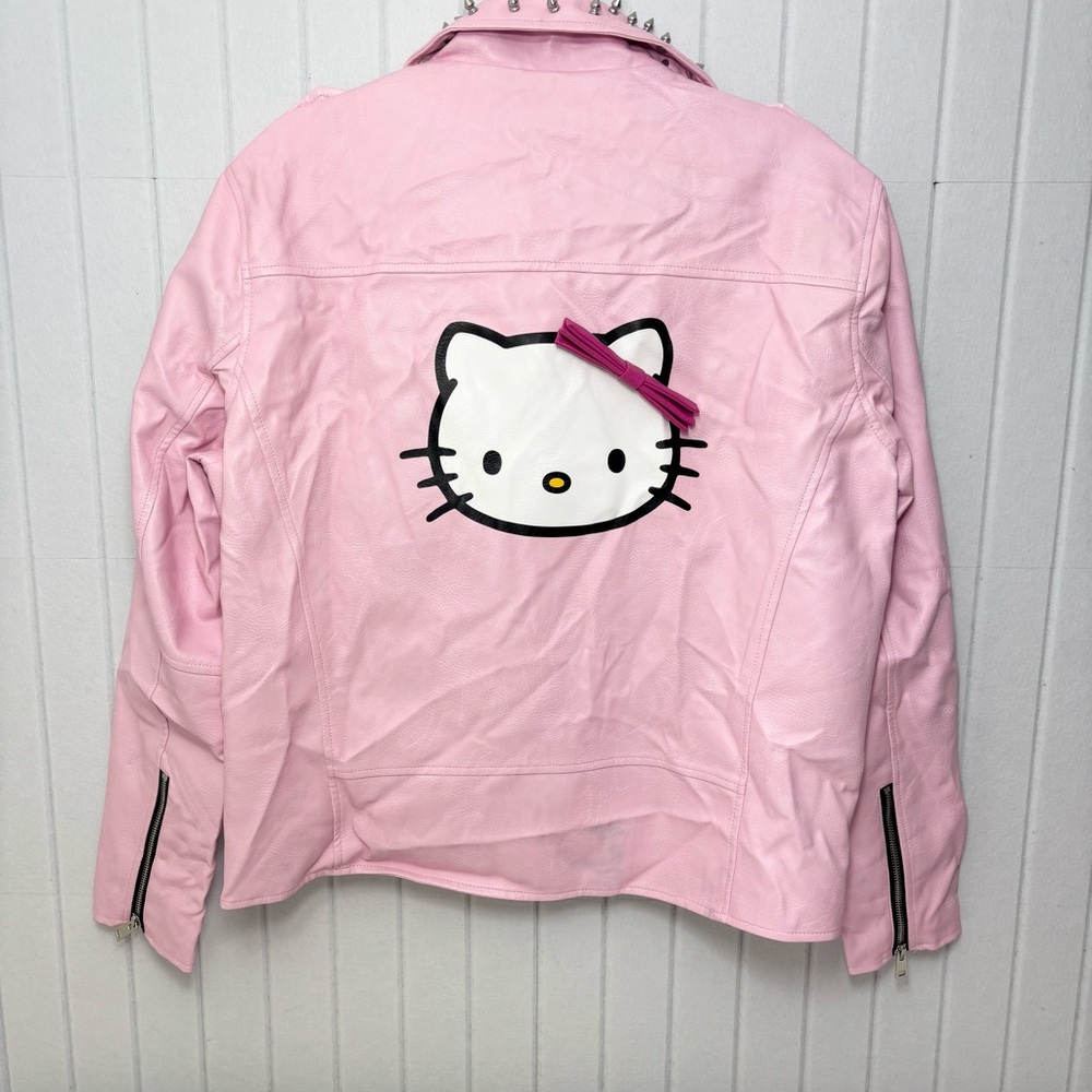 Dolls Kill X Hello Kitty Faux Leather Moto Jacket Spikes Full Lined Size L - Picture 3 of 15